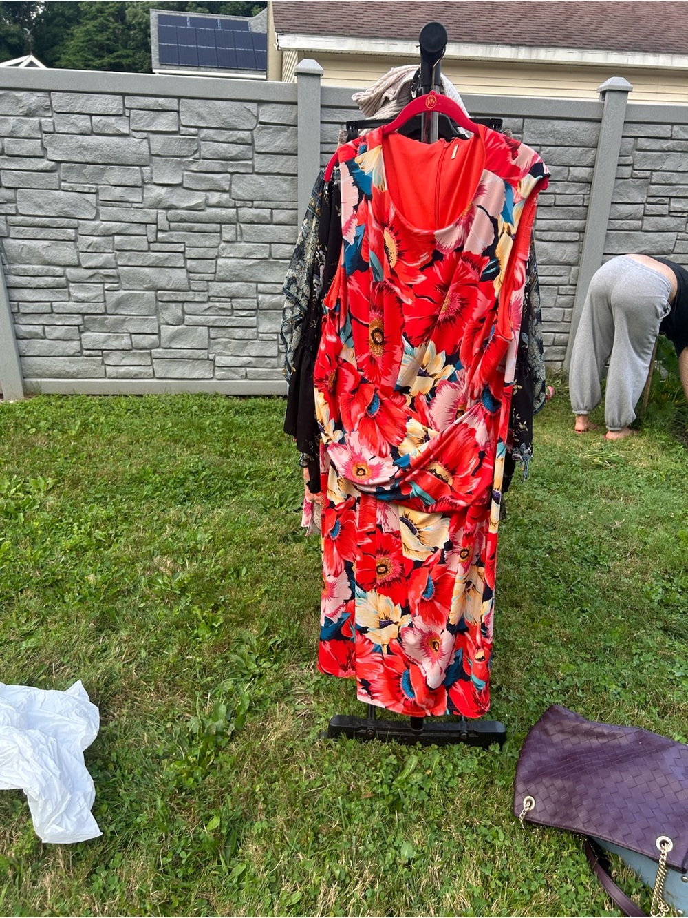 Tahari Red Floral Maxi Dress with Multicolor Blooms